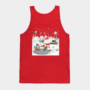 Fun greeting card with Santa and friends having a Christmas party outside Tank Top